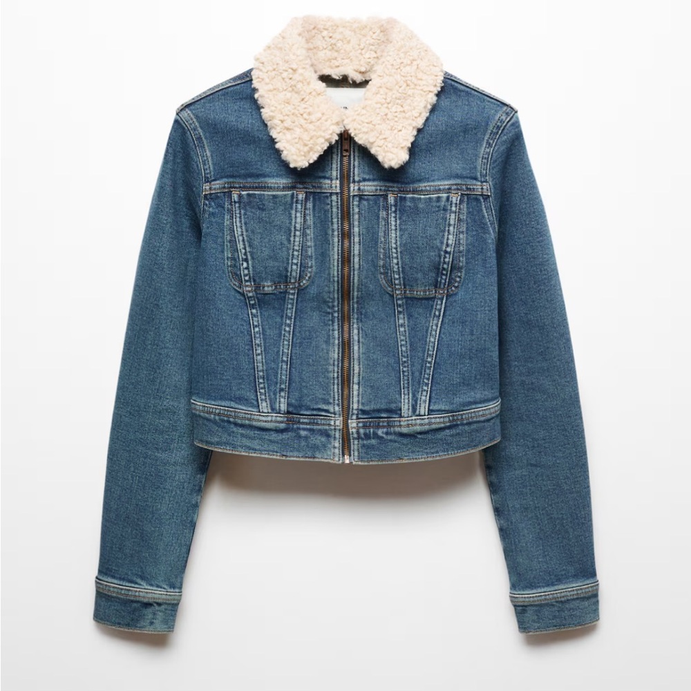 Women's Blue Denim Jacket with Cream Collar